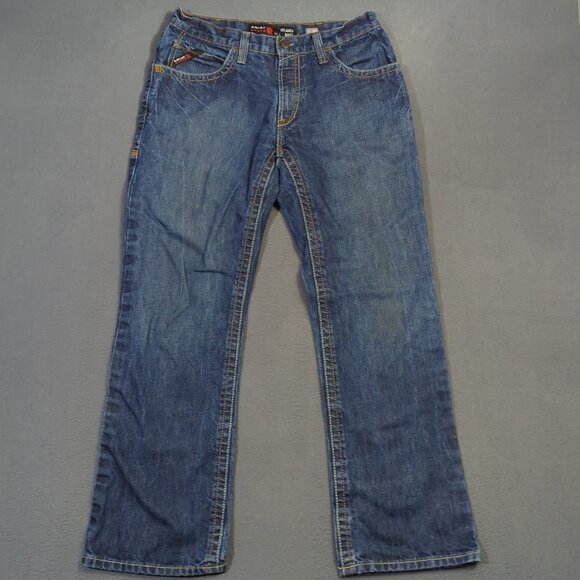 Ariat FR Jeans Men's 33x32 Blue M4 Relaxed Basic Boot Cut Denim Welder Workwear - Picture 1 of 12